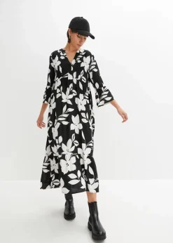bonprix Nachhaltigere Materialien|Kleider|Maxikleid schwarz/weiß geblümt