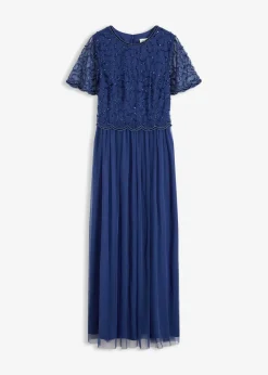 bonprix Bekleidung·Pullover & Strickjacken|Festliche Mode|Maxikleid aus feinem Tüll mit Paillettenstickerei mitternachtsblau