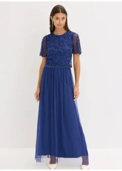bonprix Bekleidung·Pullover & Strickjacken|Festliche Mode|Maxikleid aus feinem Tüll mit Paillettenstickerei mitternachtsblau
