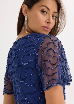 bonprix Bekleidung·Pullover & Strickjacken|Festliche Mode|Maxikleid aus feinem Tüll mit Paillettenstickerei mitternachtsblau