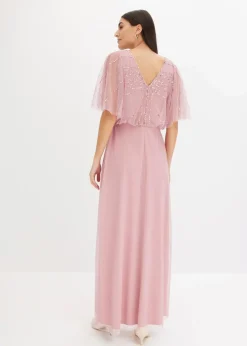 bonprix Bekleidung·Pullover & Strickjacken|Festliche Mode|Maxikleid aus feinem Tüll mit Paillettenstickerei pink