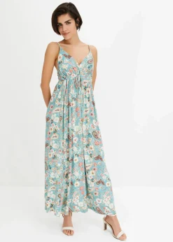bonprix Bekleidung·Pullover & Strickjacken|Kleider|Maxikleid aus fließendem Viskose-Mix mint geblümt