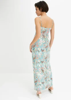 bonprix Bekleidung·Pullover & Strickjacken|Kleider|Maxikleid aus fließendem Viskose-Mix mint geblümt