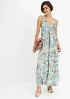bonprix Bekleidung·Pullover & Strickjacken|Kleider|Maxikleid aus fließendem Viskose-Mix mint geblümt