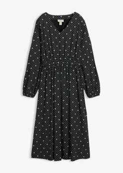 bonprix Kleider|Maxikleid aus fließender Viskose schwarz/weiß gepunktet