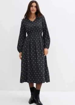bonprix Kleider|Maxikleid aus fließender Viskose schwarz/weiß gepunktet