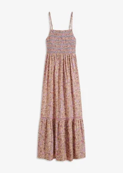 bonprix Bekleidung·Pullover & Strickjacken|Kleider|Maxikleid aus fließender Viskose beige/knallrosa/himmelblau/camel bedruckt