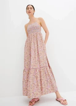 bonprix Bekleidung·Pullover & Strickjacken|Kleider|Maxikleid aus fließender Viskose beige/knallrosa/himmelblau/camel bedruckt