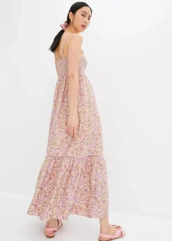 bonprix Bekleidung·Pullover & Strickjacken|Kleider|Maxikleid aus fließender Viskose beige/knallrosa/himmelblau/camel bedruckt