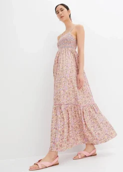 bonprix Bekleidung·Pullover & Strickjacken|Kleider|Maxikleid aus fließender Viskose beige/knallrosa/himmelblau/camel bedruckt