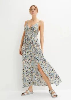 bonprix Bekleidung·Pullover & Strickjacken|Kleider|Maxikleid aus fließender Viskose wollweiß/blau/hellgelb bedruckt