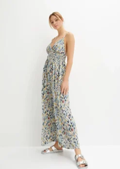 bonprix Bekleidung·Pullover & Strickjacken|Kleider|Maxikleid aus fließender Viskose wollweiß/blau/hellgelb bedruckt