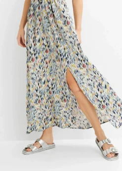 bonprix Bekleidung·Pullover & Strickjacken|Kleider|Maxikleid aus fließender Viskose wollweiß/blau/hellgelb bedruckt