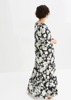 bonprix Bekleidung·Pullover & Strickjacken|Kleider|Maxikleid aus fließender Viskose schwarz/creme geblümt