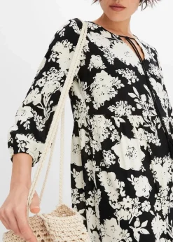 bonprix Bekleidung·Pullover & Strickjacken|Kleider|Maxikleid aus fließender Viskose schwarz/creme geblümt