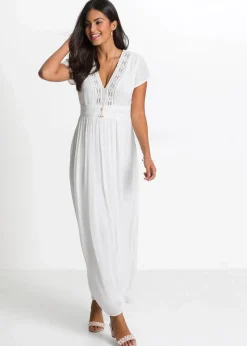 bonprix Nachhaltigere Materialien|Kleider|Maxikleid aus fließender Viskose wollweiß