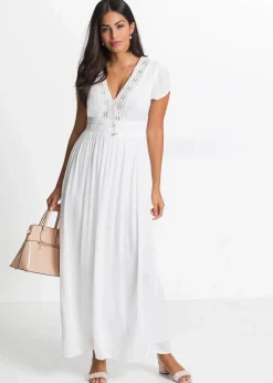 bonprix Nachhaltigere Materialien|Kleider|Maxikleid aus fließender Viskose wollweiß
