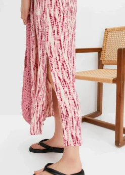 bonprix Bekleidung·Pullover & Strickjacken|Kleider|Maxikleid aus fließender Viskose violett/natur bedruckt