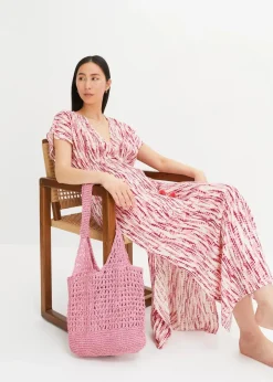 bonprix Bekleidung·Pullover & Strickjacken|Kleider|Maxikleid aus fließender Viskose violett/natur bedruckt