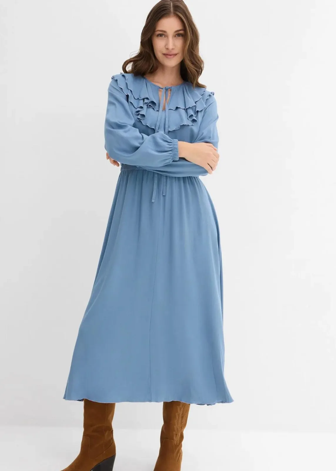 bonprix Bekleidung·Pullover & Strickjacken|Kleider|Maxikleid aus fließender Viskose wellenblau