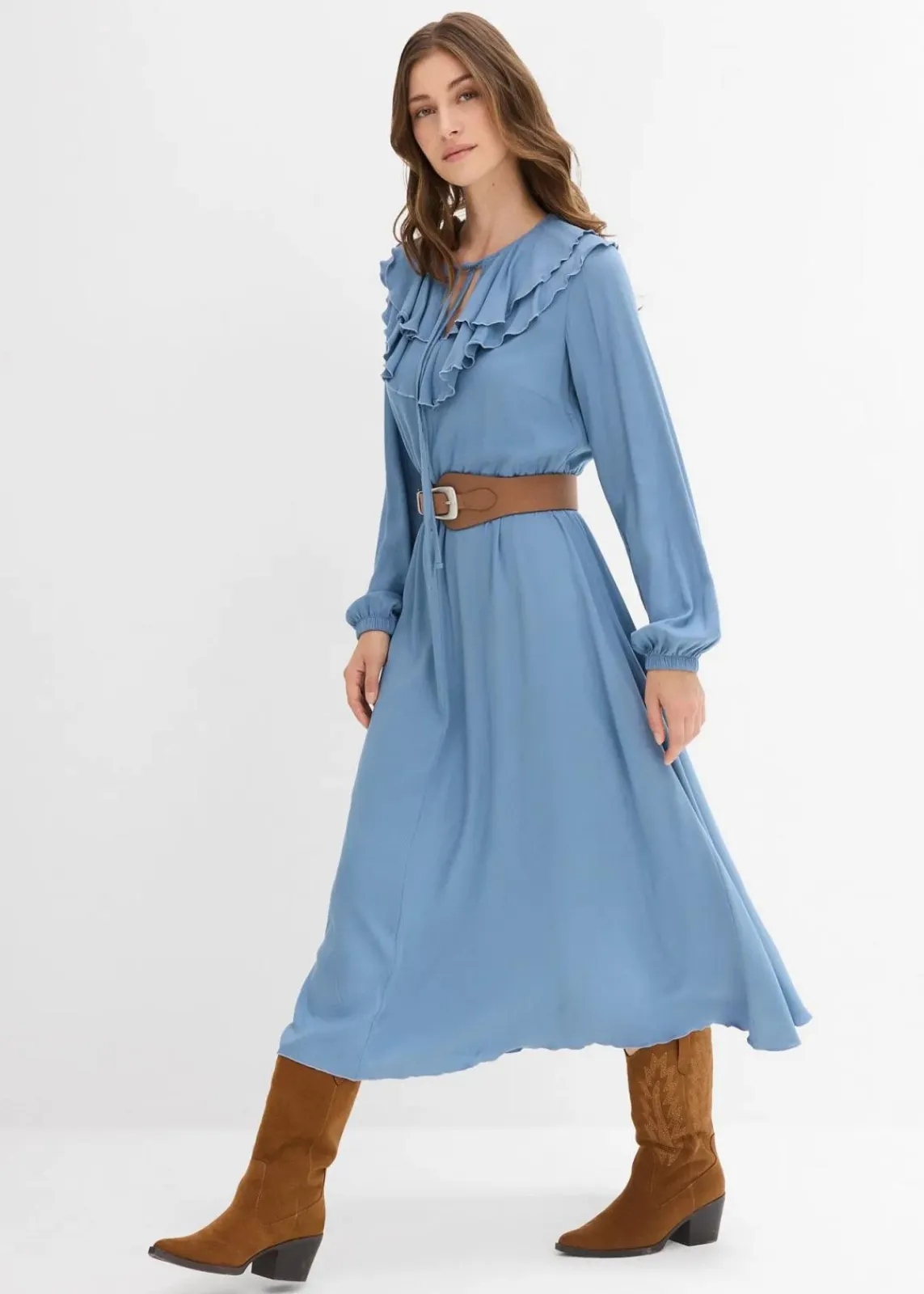 bonprix Bekleidung·Pullover & Strickjacken|Kleider|Maxikleid aus fließender Viskose wellenblau