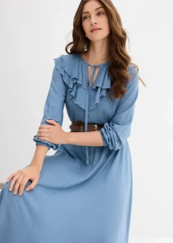 bonprix Bekleidung·Pullover & Strickjacken|Kleider|Maxikleid aus fließender Viskose wellenblau