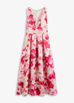 bonprix Bekleidung·Pullover & Strickjacken|Festliche Mode|Maxikleid aus glänzendem Satin weiß/hellrot floral
