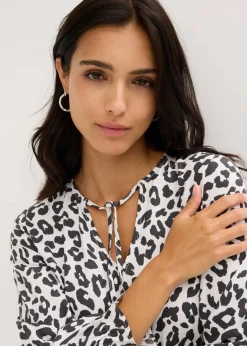 bonprix Bekleidung·Pullover & Strickjacken|Kleider|Maxikleid aus reiner Viskose wollweiß/anthrazit leo bedruckt