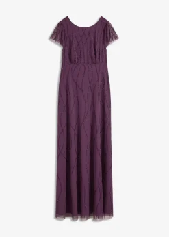 bonprix Bekleidung·Pullover & Strickjacken|Festliche Mode|Maxikleid aus zartem Tüll mit Perlenstickerei dunkellila