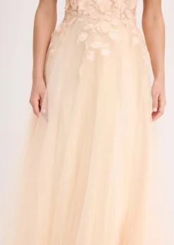 bonprix Festliche Mode|Kleider|Maxikleid aus zartem Tüll mit Blumen-Applikation champagner