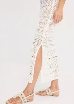 bonprix Kleider|Bekleidung·Pullover & Strickjacken|Maxikleid in Häkeloptik wollweiß