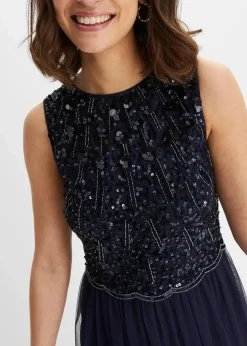 bonprix Kleider|Festliche Mode|Maxikleid mit Paillettenstickerei dunkelblau