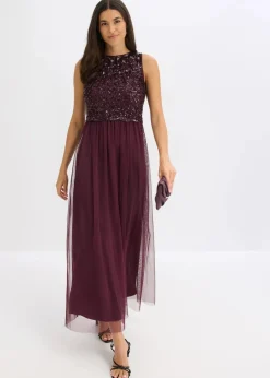 bonprix Kurzgrößen|Bekleidung·Pullover & Strickjacken|Maxikleid mit Paillettenstickerei dunkelblau