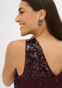 bonprix Kurzgrößen|Bekleidung·Pullover & Strickjacken|Maxikleid mit Paillettenstickerei dunkelblau