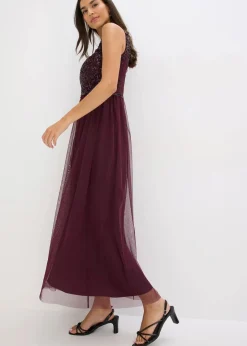 bonprix Kurzgrößen|Bekleidung·Pullover & Strickjacken|Maxikleid mit Paillettenstickerei dunkelblau