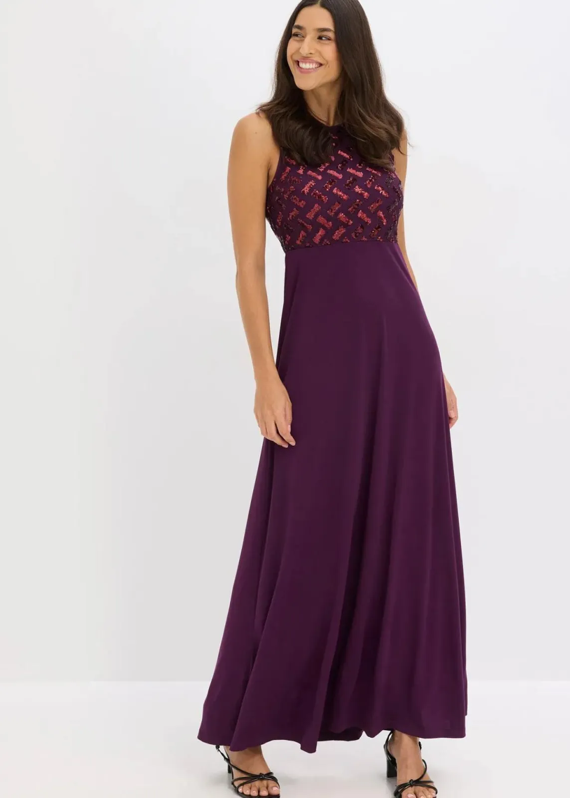 bonprix Kleider|Festliche Mode|Maxikleid mit Paillettenstickerei dunkelrot