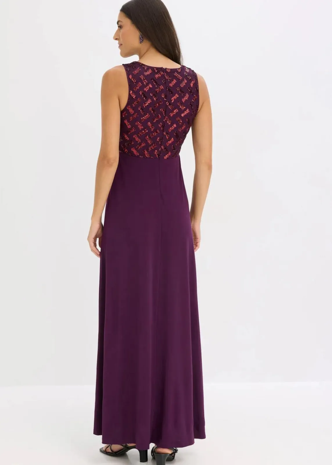 bonprix Kleider|Festliche Mode|Maxikleid mit Paillettenstickerei dunkelrot