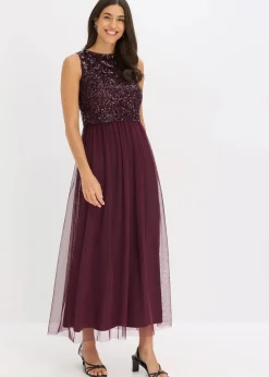 bonprix Kleider|Festliche Mode|Maxikleid mit Paillettenstickerei weinrot