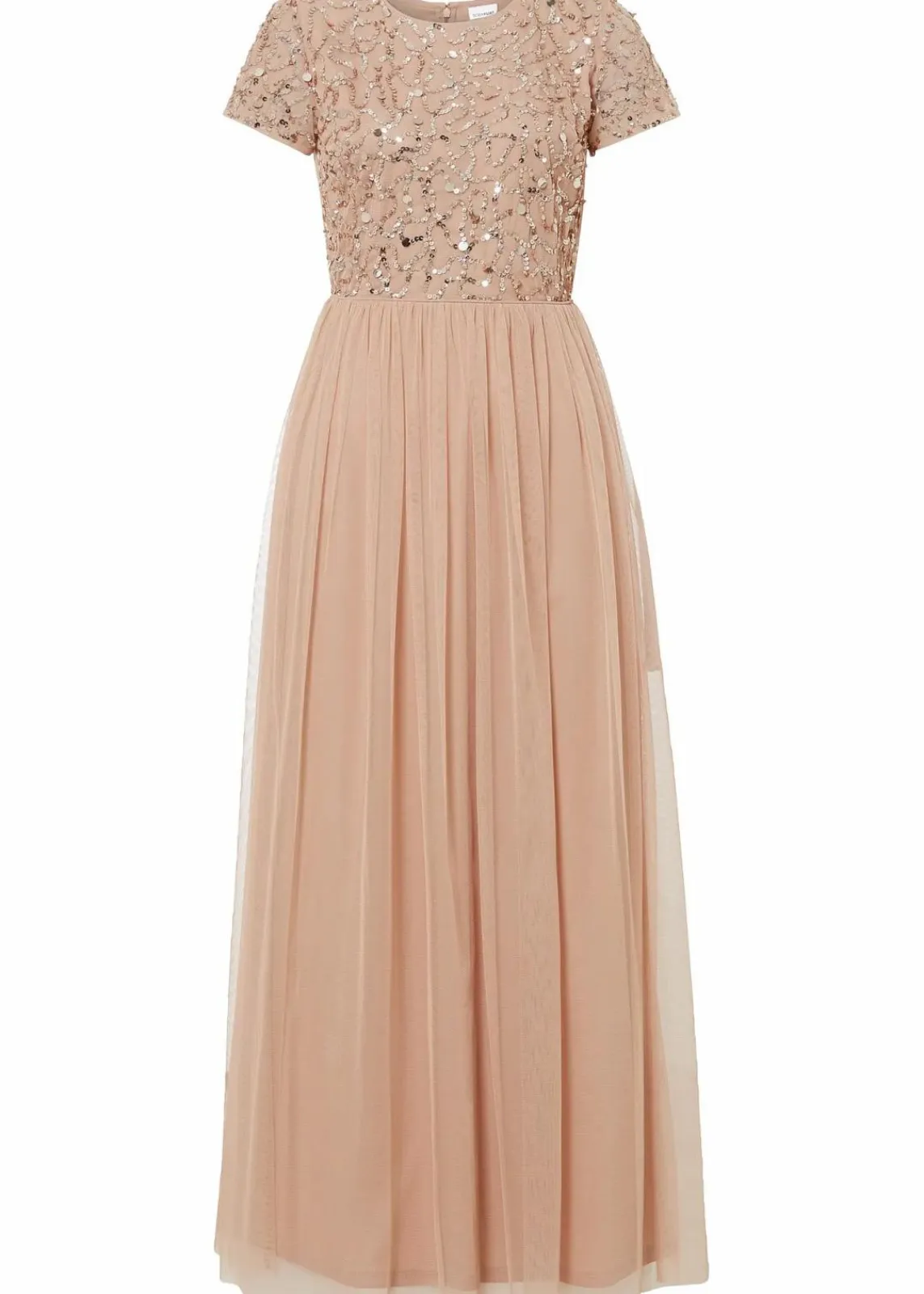 bonprix Kurzgrößen|Bekleidung·Pullover & Strickjacken|Maxikleid mit Paillettenstickerei altrosa