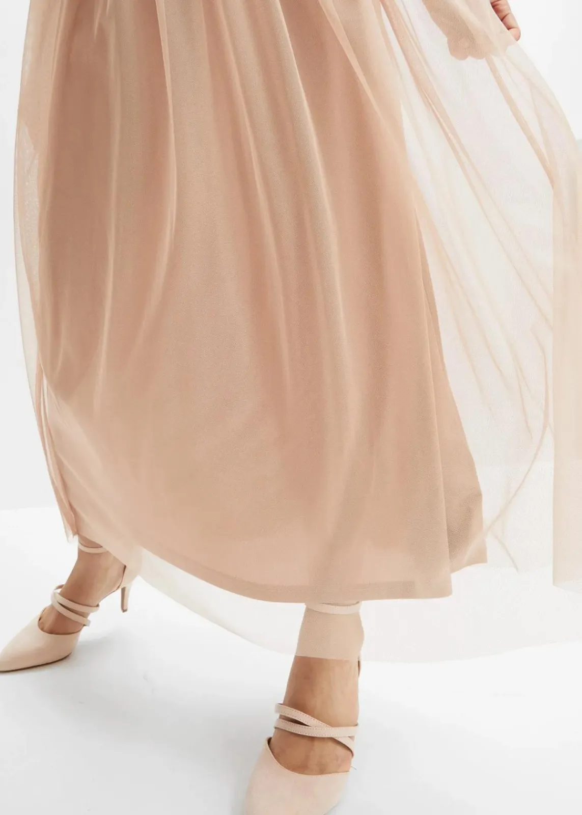 bonprix Kurzgrößen|Bekleidung·Pullover & Strickjacken|Maxikleid mit Paillettenstickerei altrosa