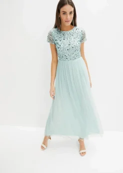 bonprix Kurzgrößen|Bekleidung·Pullover & Strickjacken|Maxikleid mit Paillettenstickerei mint