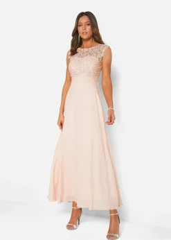 bonprix Kleider|Festliche Mode|Maxikleid mit Spitze perlrosa