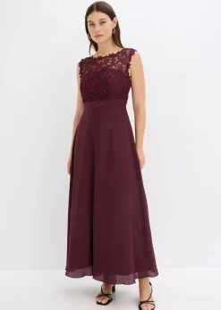 bonprix Kleider|Festliche Mode|Maxikleid mit Spitze weinrot