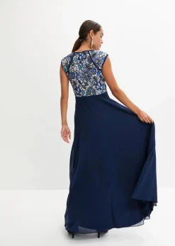 bonprix Bekleidung·Pullover & Strickjacken|Festliche Mode|Maxikleid mit Spitze dunkelblau geblümt