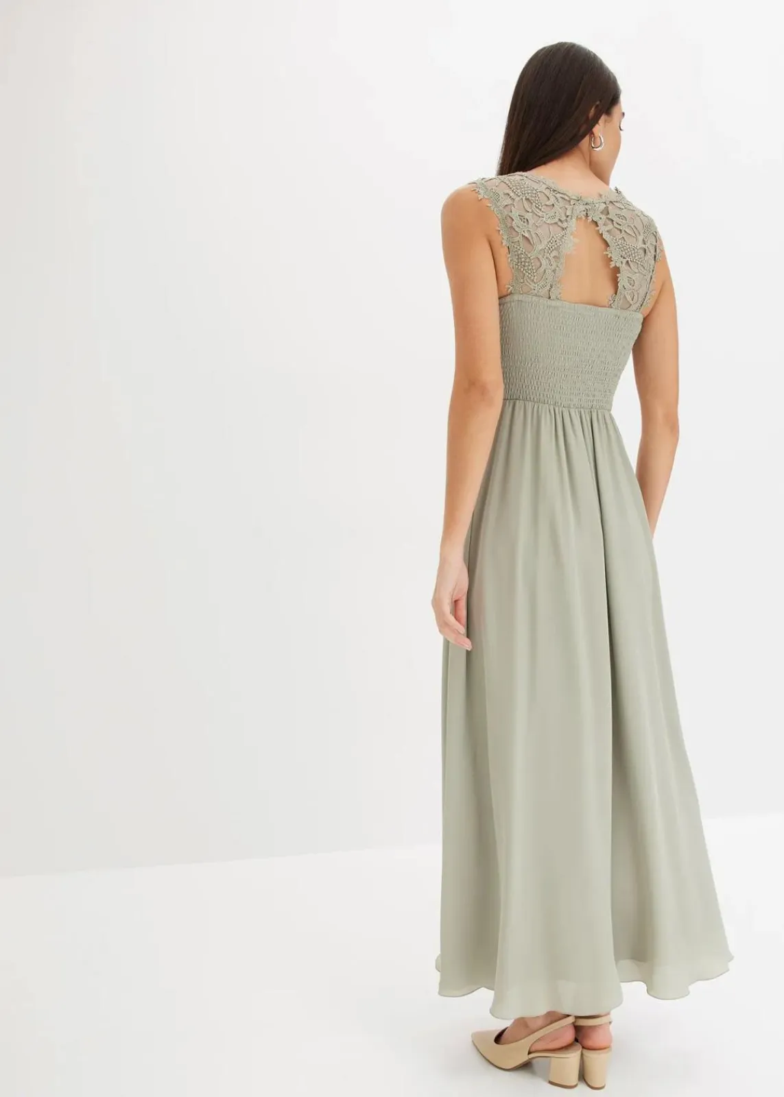 bonprix Kleider|Festliche Mode|Maxikleid mit Spitze seegras