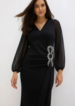 bonprix Bekleidung·Pullover & Strickjacken|Festliche Mode|Maxikleid mit Strassstein-Applikation schwarz