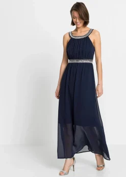 bonprix Festliche Mode|Nachhaltigere Materialien|Maxikleid mit Strassstein-Applikation dunkelblau