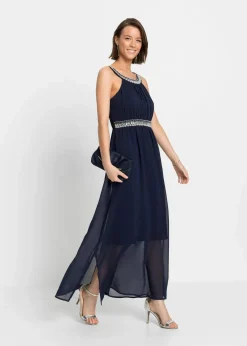 bonprix Festliche Mode|Nachhaltigere Materialien|Maxikleid mit Strassstein-Applikation dunkelblau