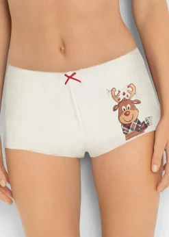 bonprix Wäsche·Baumwollunterwäsche|Wäsche·Höschen|Maxipanty mit Baumwolle (4er Pack) ecru bedruckt + rot kariert