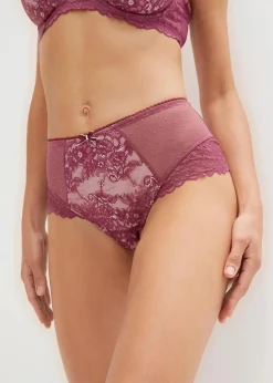 bonprix Nachhaltigere Materialien|Dessous|Maxipanty mit zarter Spitze waldbeere/perlrosa
